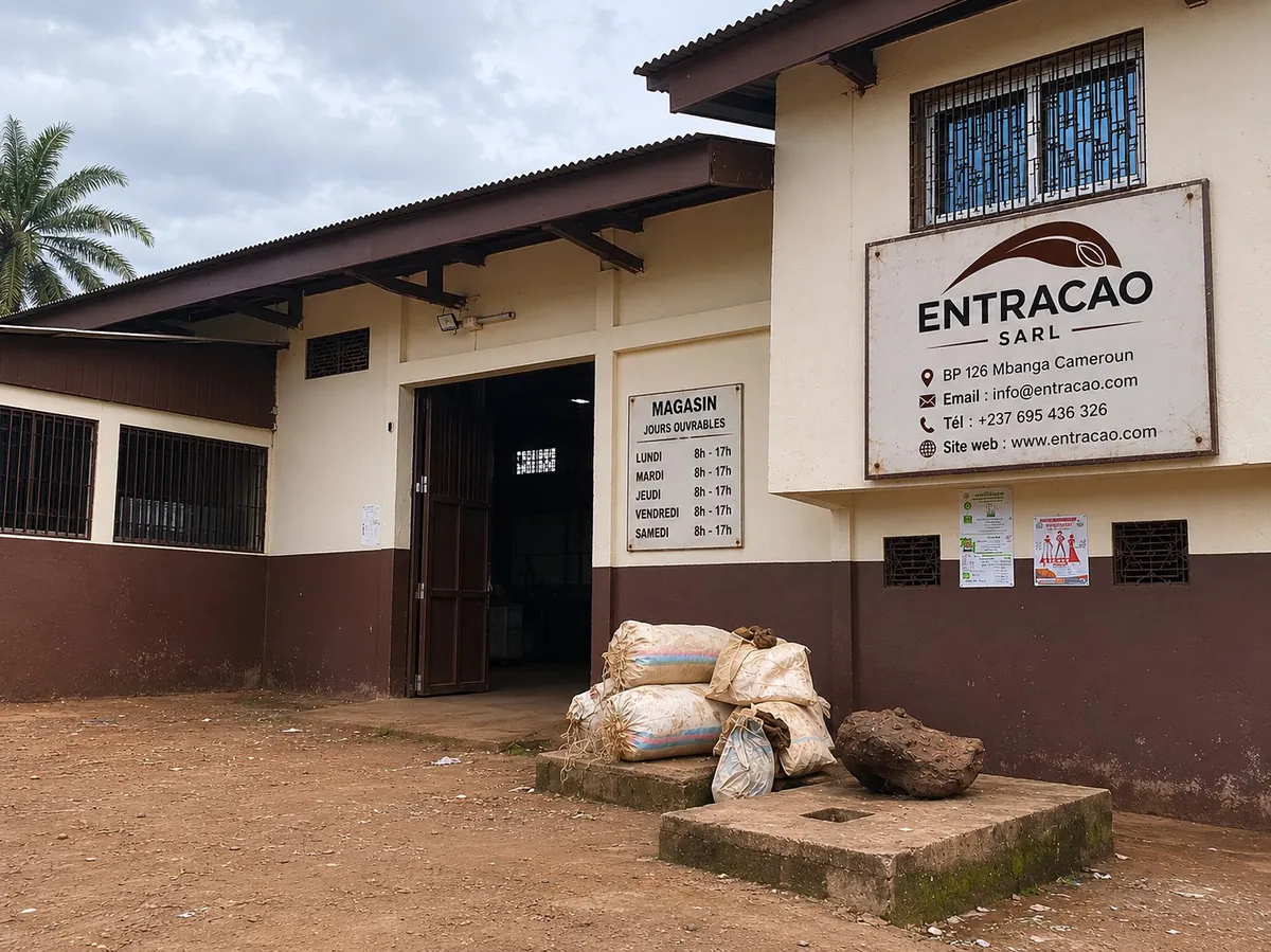 Façade de l'entrepôt ENTRACAO SARL à Mbanga, Cameroun